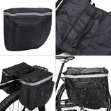 Bicycle Bags double, electric bike bags, Bicycle Bag Carrier, 2L Waterproof Double Backpack, With Zipper Pocket, Black, 30 x 26 x 11 cm