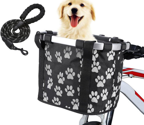 Dog bike basket electric bike, bike bag for dogs and cats, with 1.45 m dog leash for cycling, picnicking and outdoors black