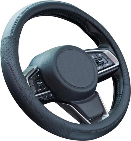 Steering Wheel cover, Leather steering wheel cover for the car steering wheel 37 to 38 cm, anti, slip, universal, black In Australia - Darrahopens