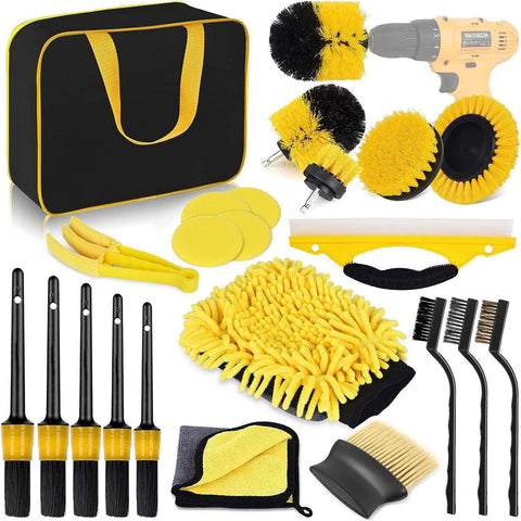 22 Pieces Car Wash Kit with Polishing Tools, Rim Brush and Interior and Exterior Car Care Accessories for Vehicle Cleaning