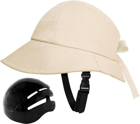 Womens Cycling Sun Cap with Adjustable Chin Strap and UV Protection, Comfortable Helmet Liner Hat for School and Daily Riding, Beige, 60 cm In Australia - Darrahopens