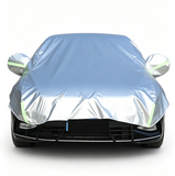 Half Car Cover Sedan with Green Reflective Strip,All Weather Car Body Cover for Sun, Rain, Dust(Fit hatchbacks Length 3.8m to 4.3m)-silver In Australia - Darrahopens