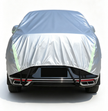 Half Car Cover Sedan with Green Reflective Strip,All Weather Car Body Cover for Sun, Rain, Dust(Fit medium sedans,medium SUVs Length 4.5m to 5.2m)-silver In Australia - Darrahopens
