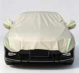 Half Car Cover Sedan with Green Reflective Strip,All Weather Car Body Cover for Sun, Rain, Dust(Fit medium sedans,medium SUVs Length 4.5m to 5.2m)-Sand gold In Australia - Darrahopens