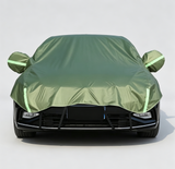 Half Car Cover Sedan with Green Reflective Strip,All Weather Car Body Cover for Sun, Rain, Dust(Fit hatchbacks Length 3.8m to 4.3m)-green
