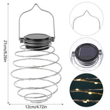 Solar Powered Spiral LED Hanging Lantern Waterproof Warm White Outdoor Decorative Light for Garden Patio Pathway
