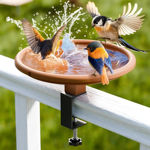 12 Inch Adjustable Bird Bath Bowl with Deck Mount, Tool Free Setup for Balcony Railing and Outdoor Garden, Brown In Australia - Darrahopens