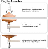 12 Inch Adjustable Bird Bath Bowl with Deck Mount, Tool Free Setup for Balcony Railing and Outdoor Garden, Brown