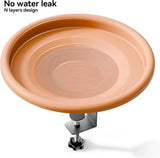 12 Inch Adjustable Bird Bath Bowl with Deck Mount, Tool Free Setup for Balcony Railing and Outdoor Garden, Brown