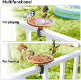 12 Inch Adjustable Bird Bath Bowl with Deck Mount, Tool Free Setup for Balcony Railing and Outdoor Garden, Brown
