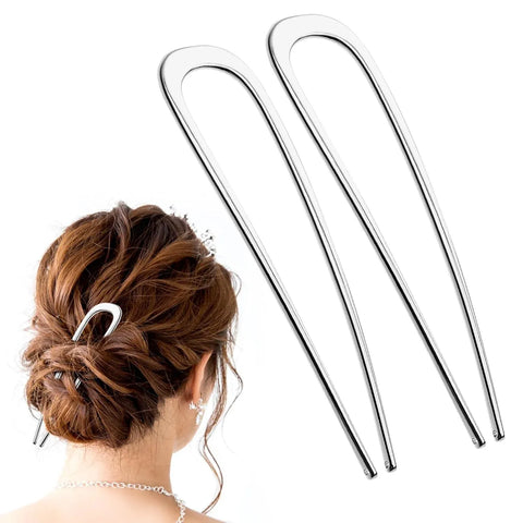 French Hair Pins 2 Pack Large Metal U Shaped Twist Sticks for Thick Hair Women Hair Accessories, Silver 5.5 Inch In Australia - Darrahopens