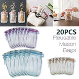 20 Pack Mason Jar Ziploc Bags Reusable Waterproof Food Storage Pouches for Kitchen Travel Large, Waterproof Design