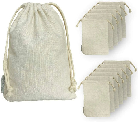 Cotton Drawstring Bags, Heavy Duty Reusable Muslin Storage Bags for Organizing and Gift Packing, 12 Pack 8 x 10 Inch, Natural In Australia - Darrahopens
