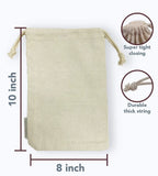 Cotton Drawstring Bags, Heavy Duty Reusable Muslin Storage Bags for Organizing and Gift Packing, 12 Pack 8 x 10 Inch, Natural
