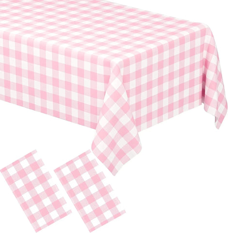 2 Pack Rectangular Plastic Tablecloth, Disposable Pink and White Gingham Checkered Table Cover for Parties, Picnics and Weddings, 54 x 108 Inch In Australia - Darrahopens