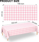 2 Pack Rectangular Plastic Tablecloth, Disposable Pink and White Gingham Checkered Table Cover for Parties, Picnics and Weddings, 54 x 108 Inch In Australia - Darrahopens