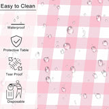 2 Pack Rectangular Plastic Tablecloth, Disposable Pink and White Gingham Checkered Table Cover for Parties, Picnics and Weddings, 54 x 108 Inch
