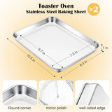 Stainless Steel Toaster Oven Trays, 2 Pack Small Non Toxic Baking Cookie Sheets for Cake Baking, Dishwasher Safe, 10.5"x8.3" Size