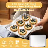 Stainless Steel Toaster Oven Trays, 2 Pack Small Non Toxic Baking Cookie Sheets for Cake Baking, Dishwasher Safe, 10.5"x8.3" Size