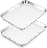 Stainless Steel Toaster Oven Trays, 2 Pack Small Non Toxic Baking Cookie Sheets for Cake Baking, Dishwasher Safe, 12.4"x9.7" Size