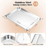 Stainless Steel Toaster Oven Trays, 2 Pack Small Non Toxic Baking Cookie Sheets for Cake Baking, Dishwasher Safe, 16"x 12" Size