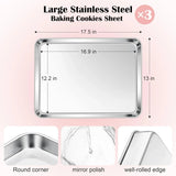 Stainless Steel Toaster Oven Trays, 2 Pack Small Non Toxic Baking Cookie Sheets for Cake Baking, Dishwasher Safe, 17.5"x13" Size