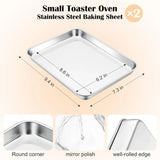 Stainless Steel Toaster Oven Trays, 2 Pack Small Non Toxic Baking Cookie Sheets for Cake Baking, Dishwasher Safe, 9.4"x7.3" Size
