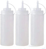 Plastic Condiment Squeeze Bottles 3 Pack with Tip Caps, 32 Oz for Sauce Ketchup Mustard and Olive Oil, White, Durable Plastic Construction