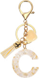 Initial Letter Keychain with Tassel and Lobster Clasp for Bag Purse Keys, Cream Gold C, Letter C Option, Daily Comfort Use In Australia - Darrahopens
