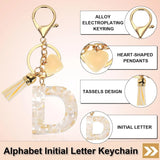Initial Letter Keychain with Tassel and Lobster Clasp for Keys and Bags, Gold White D, Letter D Option, Daily Comfort Use
