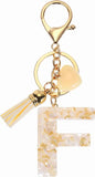 Letter F Keychain Charm with Tassel and Lobster Clasp for Bag Purse Keys, Pearl White and Gold, Daily Comfort Use In Australia - Darrahopens