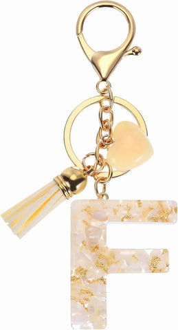 Letter F Keychain Charm with Tassel and Lobster Clasp for Bag Purse Keys, Pearl White and Gold, Daily Comfort Use In Australia - Darrahopens