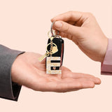 Letter F Keychain Charm with Tassel and Lobster Clasp for Bag Purse Keys, Pearl White and Gold, Daily Comfort Use