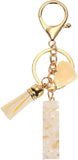 Tassel Keychain with Resin Bar Pendant and Lobster Clasp for Bag Purse Car Keys, Gold White, Letter I Option, Daily Comfort Use In Australia - Darrahopens