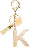 Letter K Keychain Charm with Tassel and Marbled Pendant for Bag Purse Keys, Cream Gold, Daily Comfort Use, for Men Women and Everyday Wear In Australia - Darrahopens