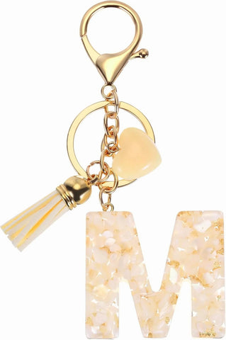 Initial Letter Keychain with Tassel and Gold Tone Clasp for Bags and Keys Cream Gold M, Letter M Option, Daily Comfort Use In Australia - Darrahopens