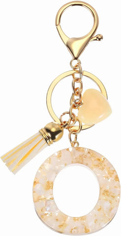 Resin Circle Keychain with Tassel and Lobster Clasp for Women Bags and Car Keys Cream Gold Tone, Letter O Option In Australia - Darrahopens