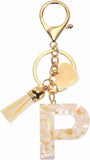 Initial P Letter Keychain, Resin Alphabet Key Ring with Tassel and Lobster Clasp for Bags Keys Purse, Gold White In Australia - Darrahopens