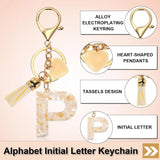 Initial P Letter Keychain, Resin Alphabet Key Ring with Tassel and Lobster Clasp for Bags Keys Purse, Gold White