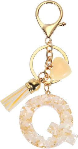 Letter Q Keychain with Tassel and Lobster Clasp, Marble Pattern Initial Bag Charm for Women, Cream Gold, Daily Comfort Use In Australia - Darrahopens