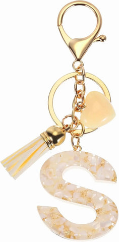 Initial Letter Keychain Charm, Resin Tassel Bag Pendant for Keys Handbag Backpack, Cream Gold S, Letter S Option In Australia - Darrahopens