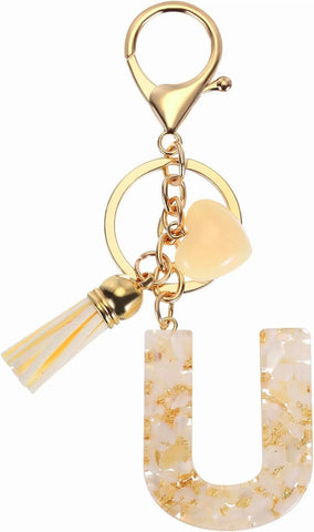 Letter U Keychain with Tassel and Lobster Clasp for Bag Purse Keys, Cream Gold, Daily Comfort Use, for Men Women and Everyday Wear In Australia - Darrahopens