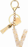 Floral Resin Letter V Keychain with Tassel and Lobster Clasp for Bag Purse Keys, Gold Tone Beige, Daily Comfort Use In Australia - Darrahopens