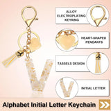 Floral Resin Letter V Keychain with Tassel and Lobster Clasp for Bag Purse Keys, Gold Tone Beige, Daily Comfort Use In Australia - Darrahopens