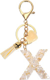 Letter X Keychain Charm with Tassel and Bead, Gold Tone Initial Bag Pendant for Keys and Handbags, Cream White In Australia - Darrahopens