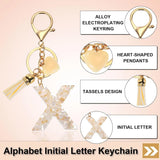 Letter X Keychain Charm with Tassel and Bead, Gold Tone Initial Bag Pendant for Keys and Handbags, Cream White In Australia - Darrahopens