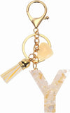 Initial Letter Keychain with Tassel and Lobster Clasp for Bags Keys and Gifts, Y, Cream and Gold, Letter Y Option In Australia - Darrahopens