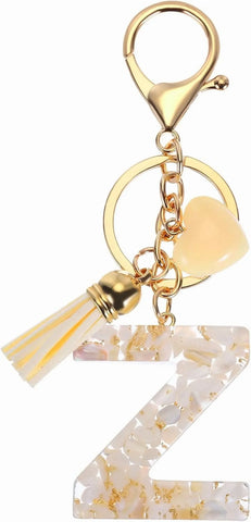 Letter Keychain Charm with Tassel and Lobster Clasp for Bag Purse Keys, Gold White Z, Letter Z Option, Daily Comfort Use In Australia - Darrahopens