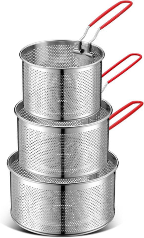 304 Stainless Steel Pasta Strainer Baskets, 3 Pack Noodle Blanching Baskets with Long Removable Handles for Kitchen Use In Australia - Darrahopens