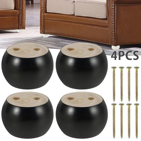 4 Pcs Solid Wood Furniture Legs Round Bun Feet Replacement for Sofa Couch Chair Black 2 Inch, Replacement Use, Daily Comfort Use In Australia - Darrahopens